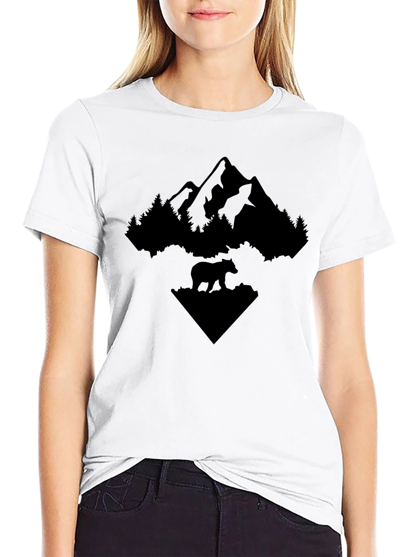 Nature Bear Mountain Graphic Tee - Black