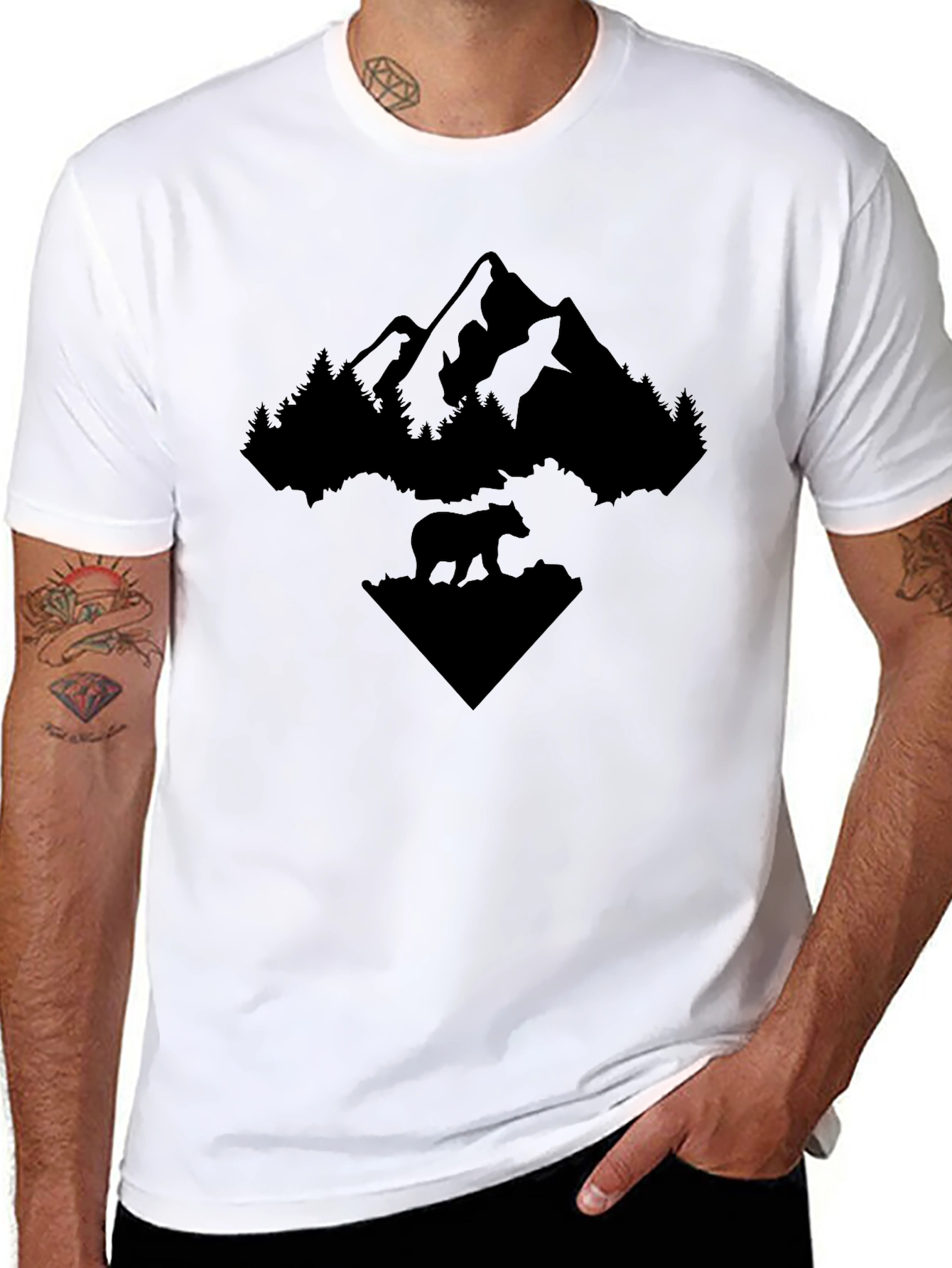 Nature Bear Mountain Graphic Tee - Black