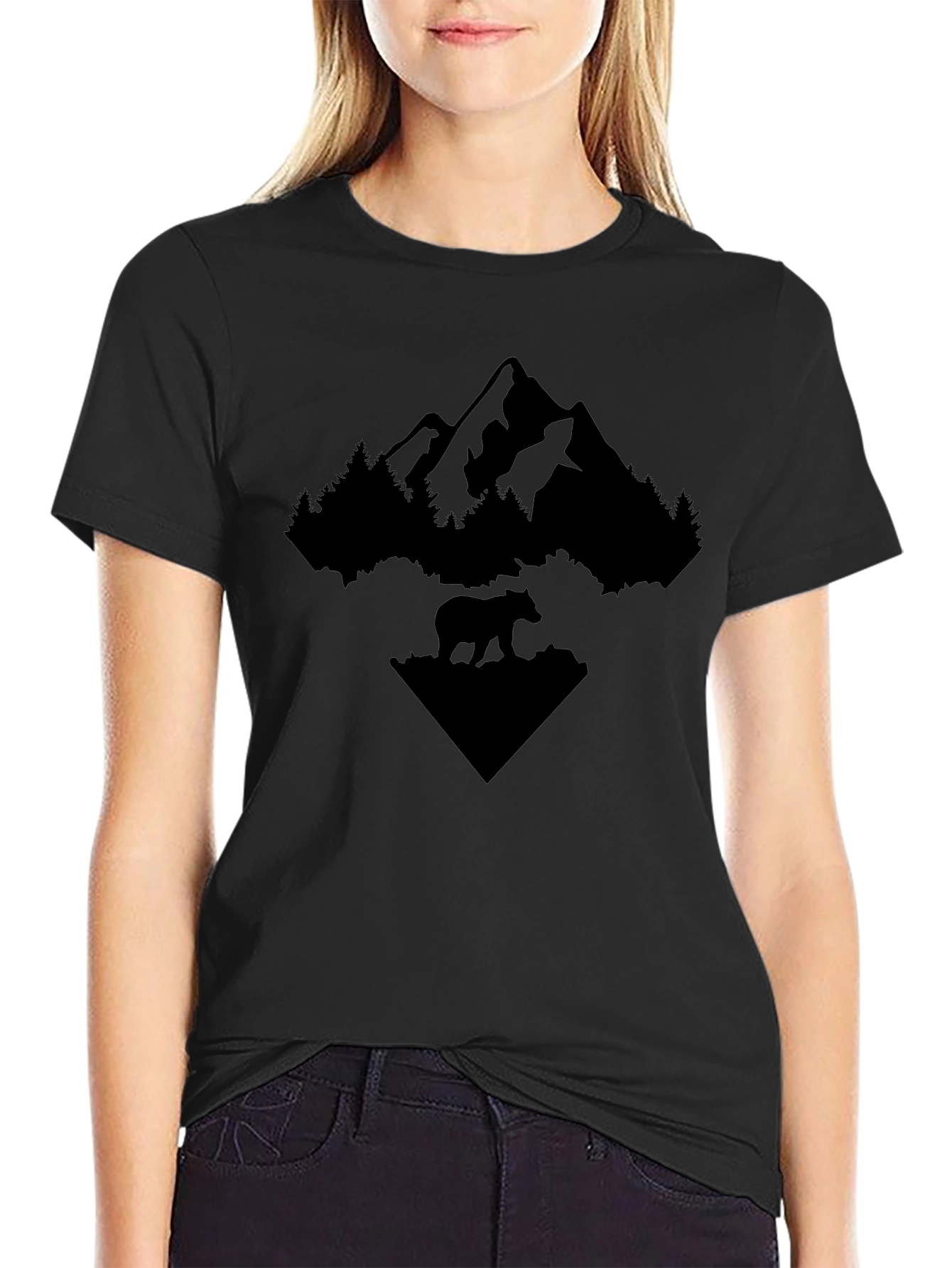 Nature Bear Mountain Graphic Tee - Black
