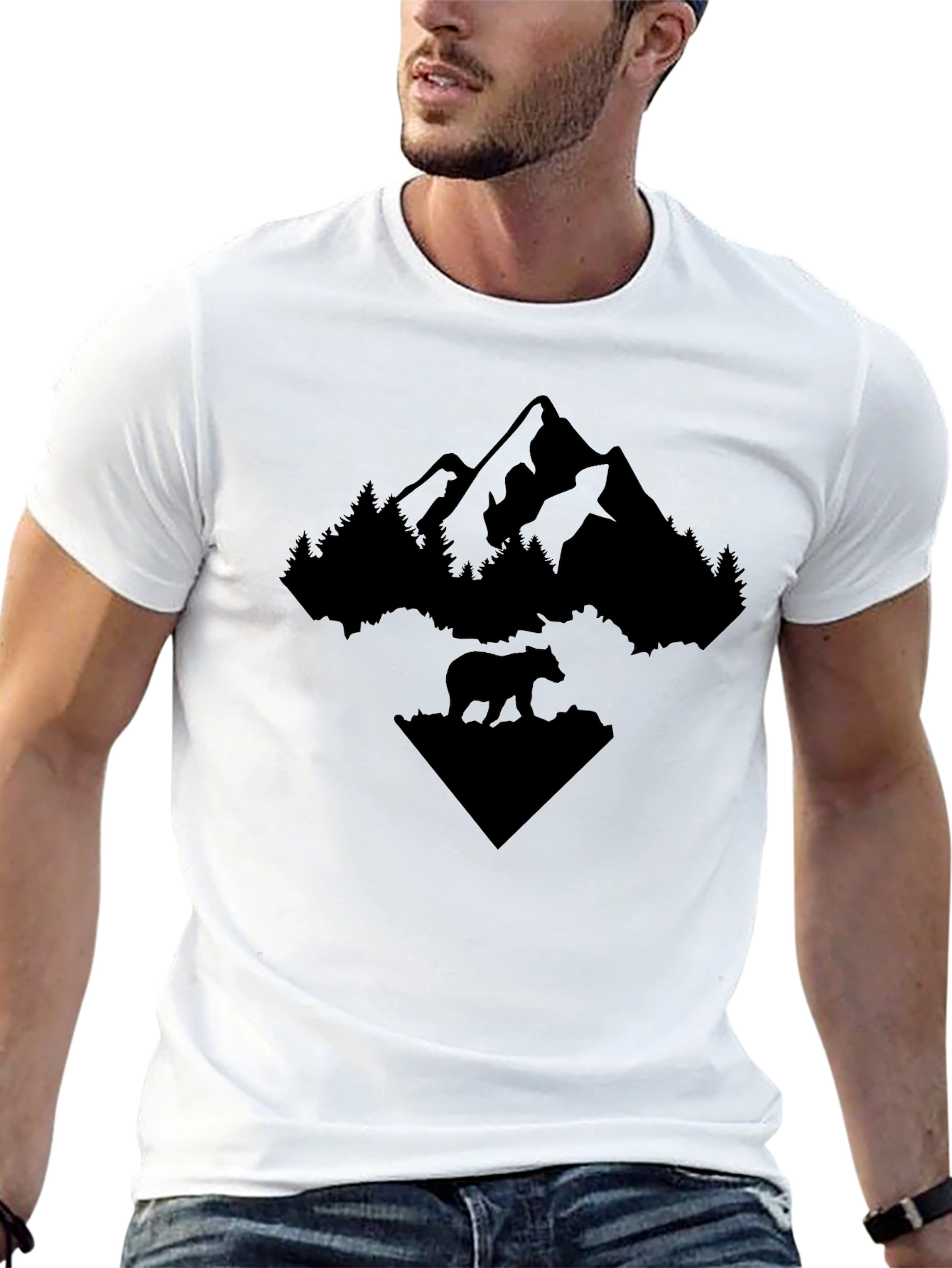 Nature Bear Mountain Graphic Tee - Black