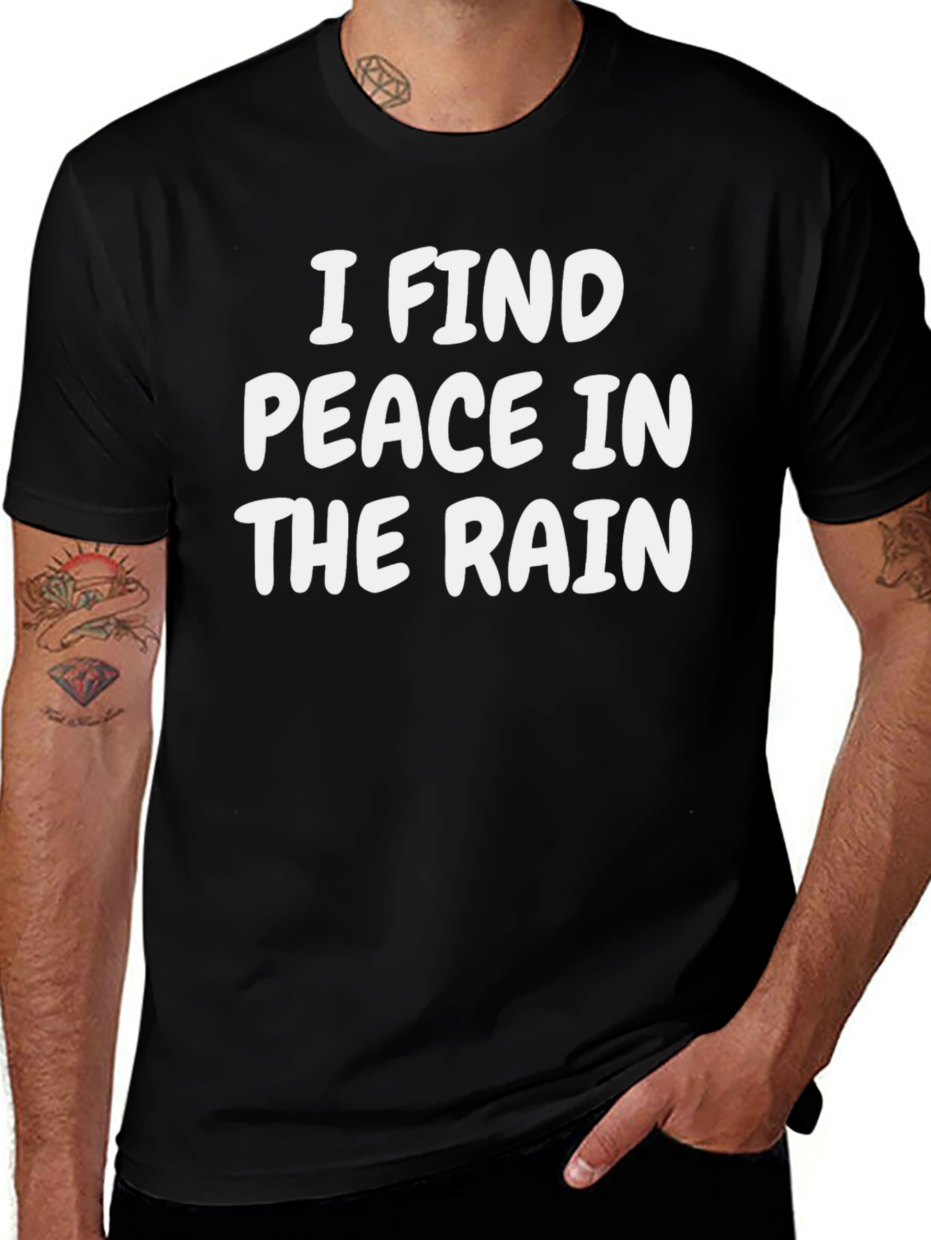 Peace in The Rain Black Cotton T-Shirt