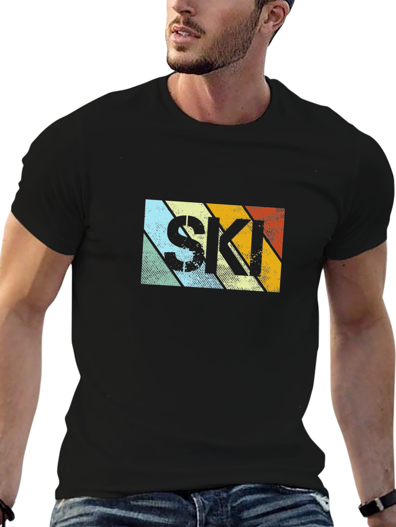 Retro Style SKI Graphic T-Shirt - Black