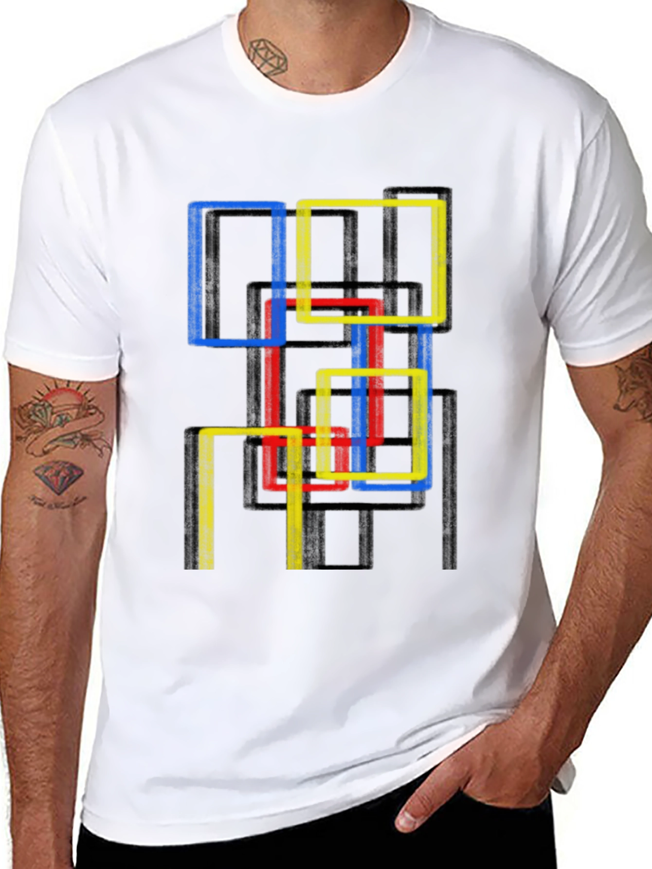 Abstract Geometric Squares Graphic Tee - Modern Art Shirt