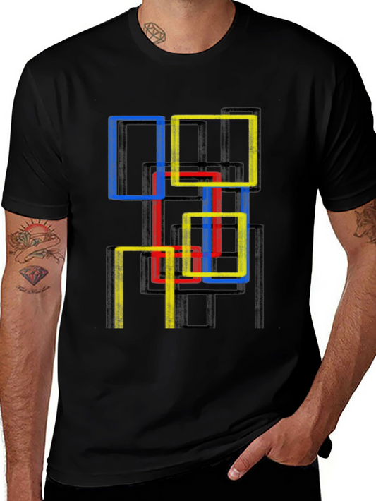 Abstract Geometric Squares Graphic Tee - Modern Art Shirt