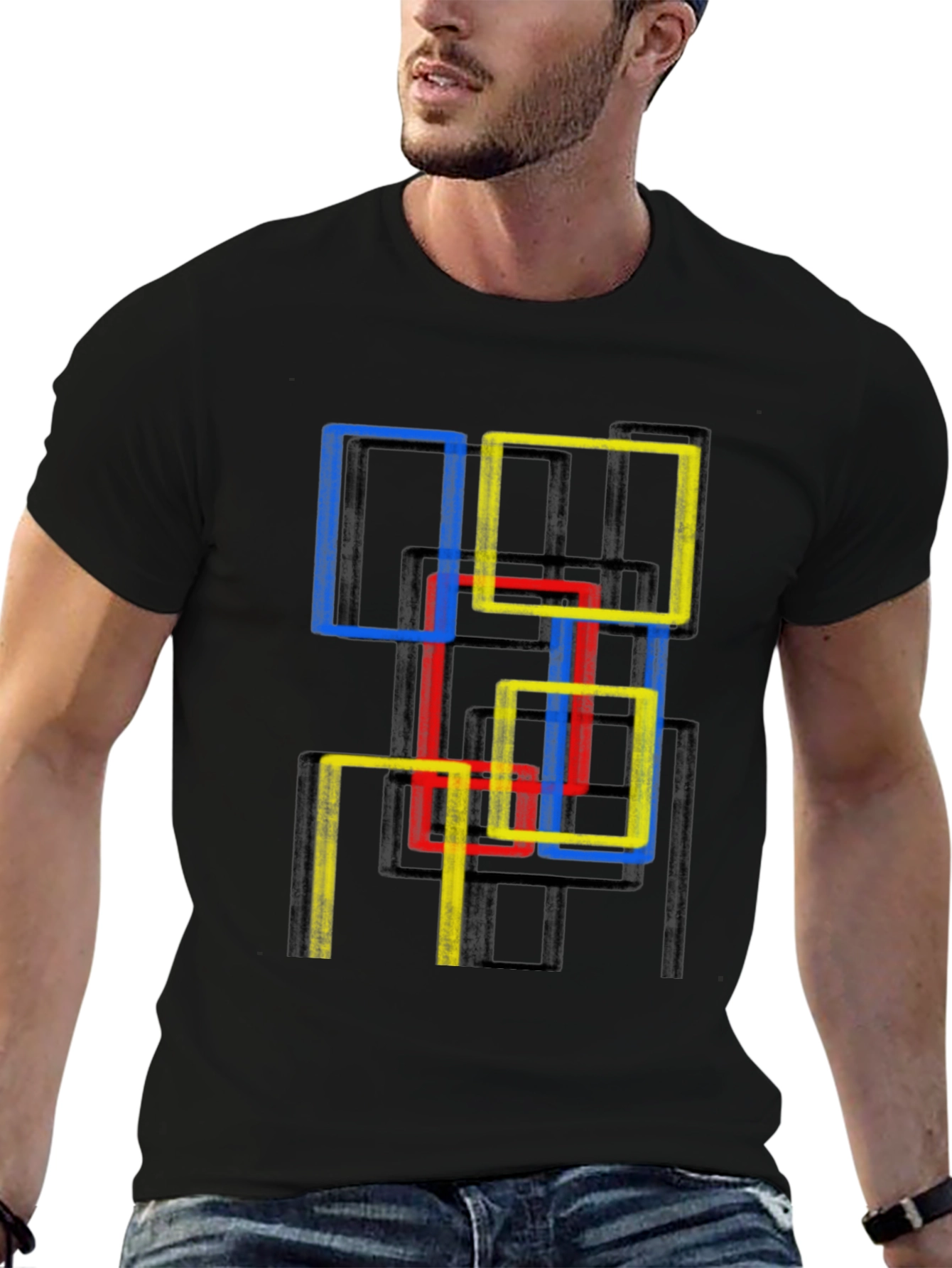 Abstract Geometric Squares Graphic Tee - Modern Art Shirt