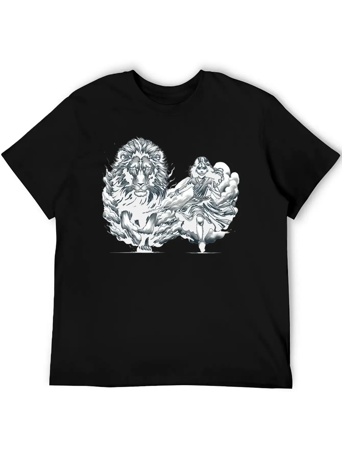 "Graceful Harmony: Girl Running With Lion In Gray Basic Graphic T-Shirt – Daily Comfort In Soft Cotton