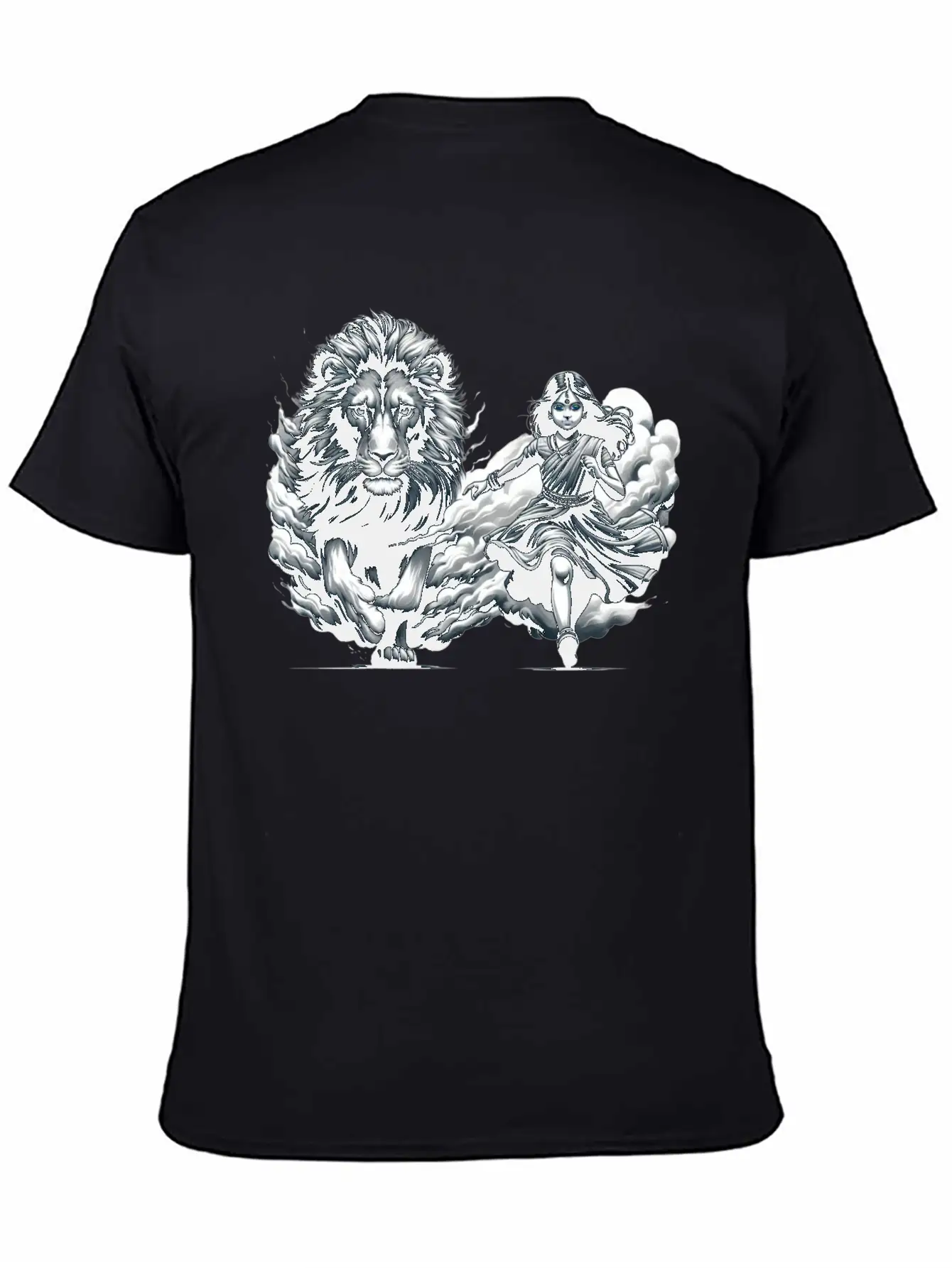 "Graceful Harmony: Girl Running With Lion In Gray Basic Graphic T-Shirt – Daily Comfort In Soft Cotton