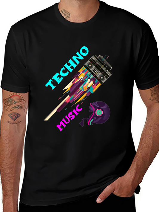 Techno Music T-Shirt - Boombox & Vinyl Graphic Tee