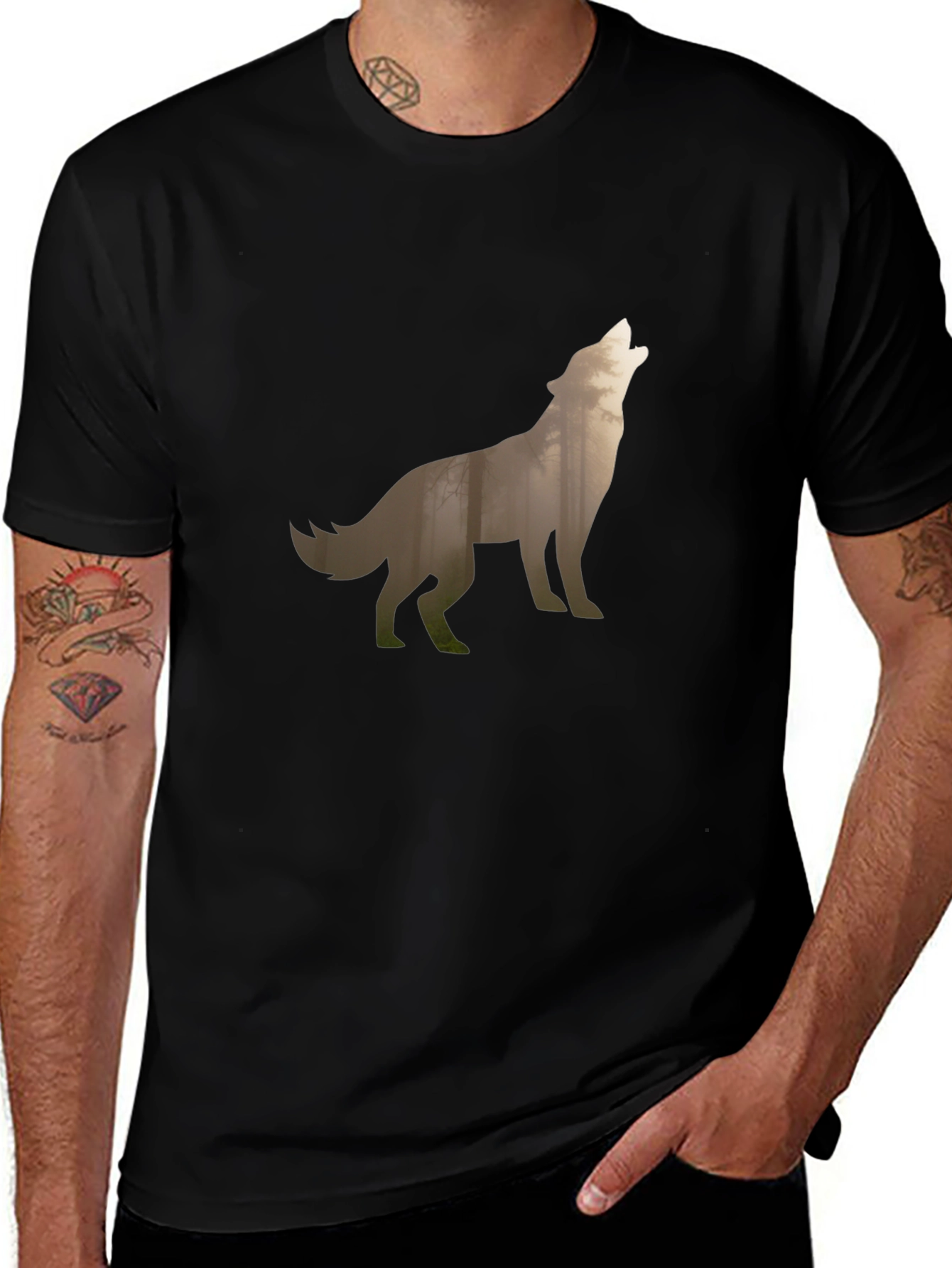 Wolf Silhouette Graphic Tee - Black Cotton T-Shirt