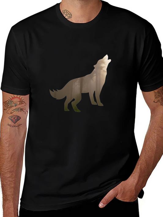 Wolf Silhouette Graphic Tee - Black Cotton T-Shirt