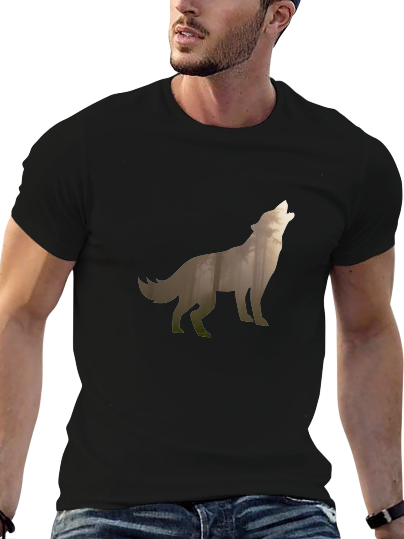 Wolf Silhouette Graphic Tee - Black Cotton T-Shirt
