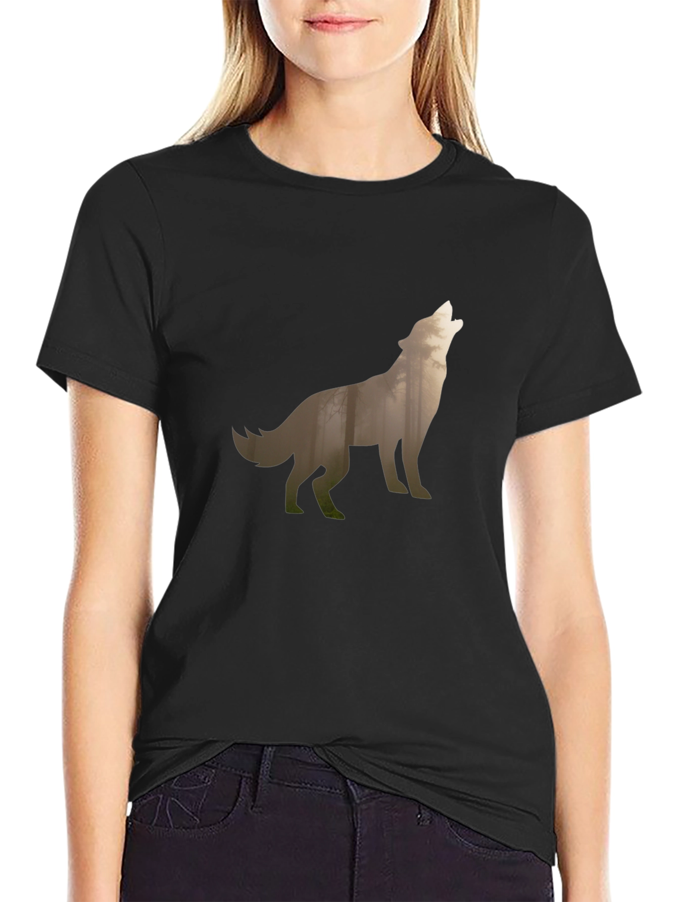 Wolf Silhouette Graphic Tee - Black Cotton T-Shirt