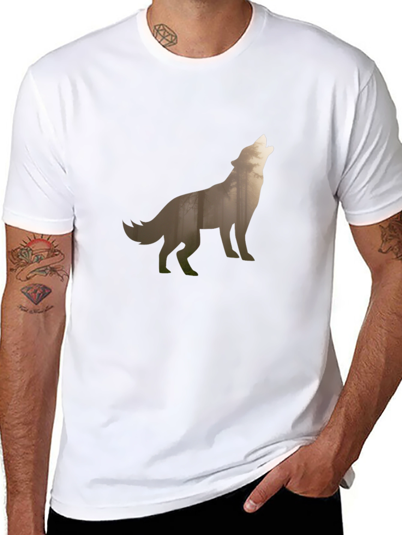 Wolf Silhouette Graphic Tee - Black Cotton T-Shirt