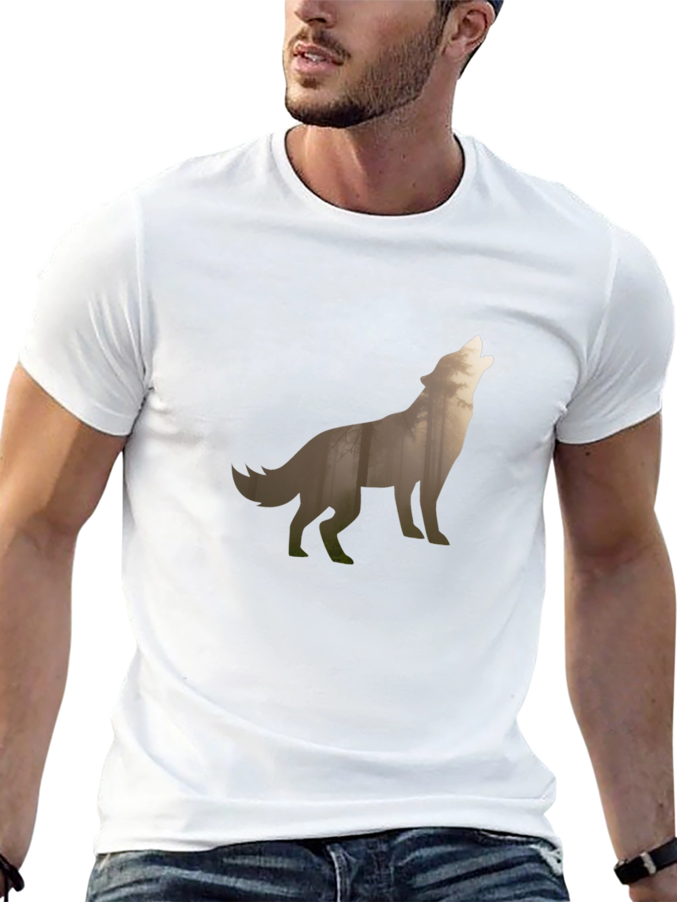 Wolf Silhouette Graphic Tee - Black Cotton T-Shirt
