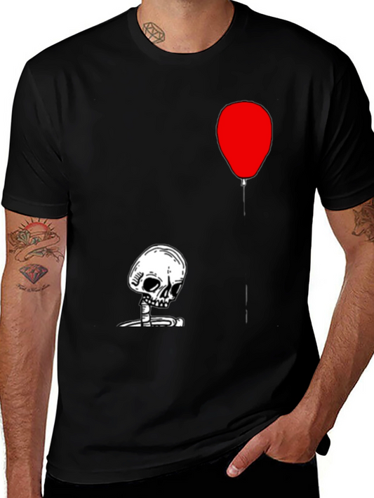Skull & Balloon Graphic Tee - Unisex Black Cotton T-Shirt