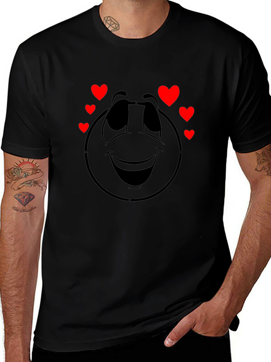 Smiley Face with Hearts Graphic Tee - Black