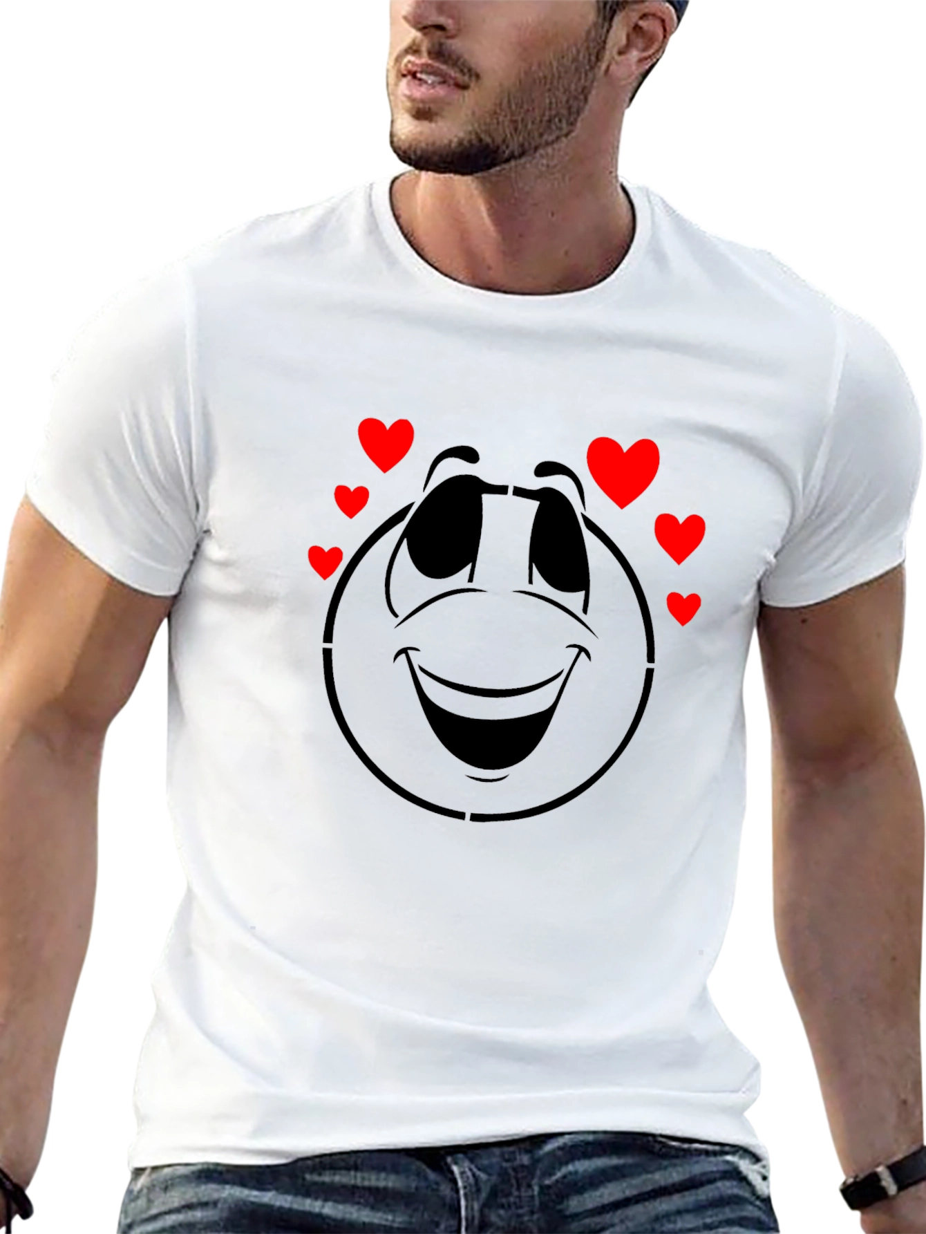 Smiley Face with Hearts Graphic Tee - Black