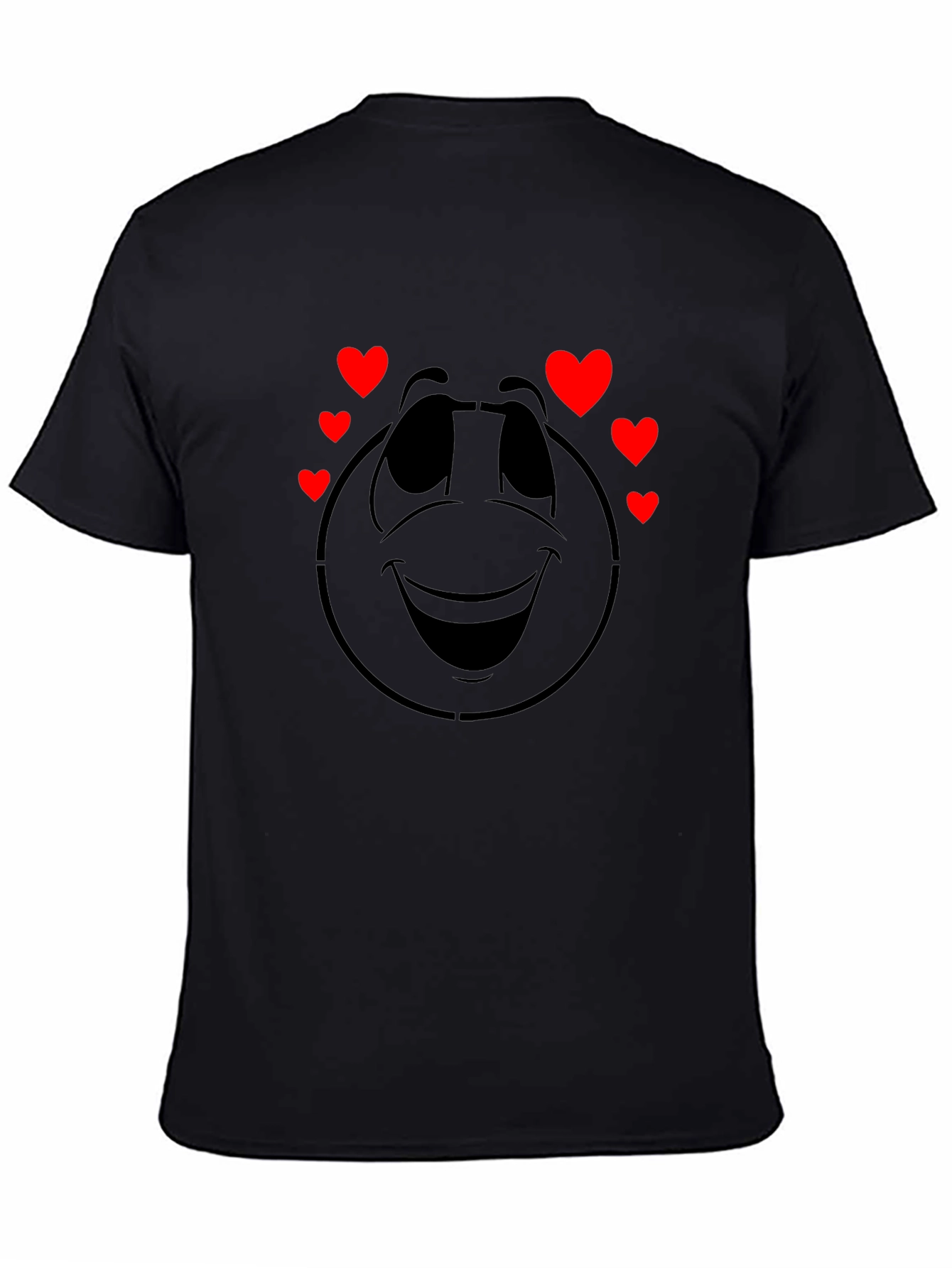 Smiley Face with Hearts Graphic Tee - Black