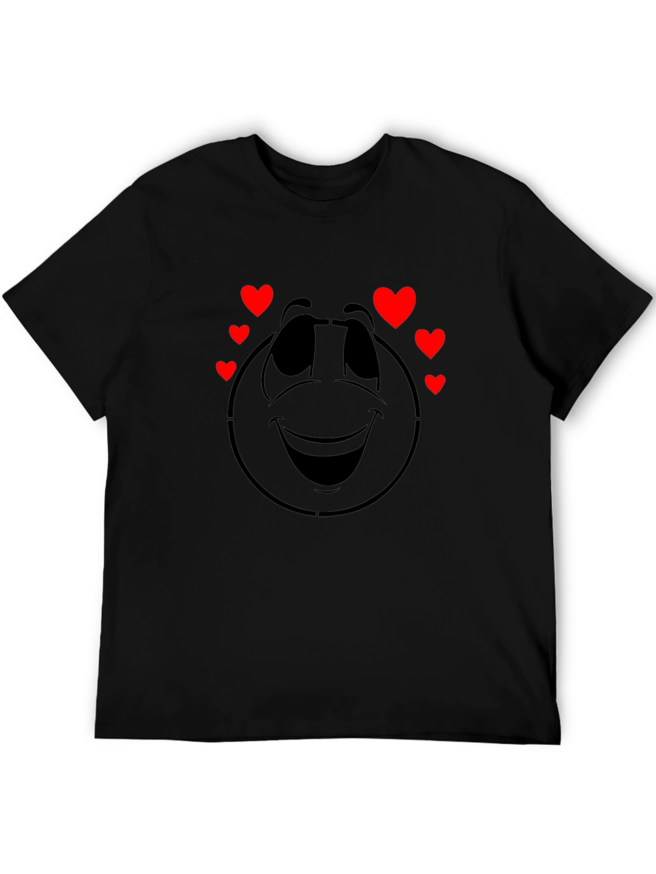 Smiley Face with Hearts Graphic Tee - Black