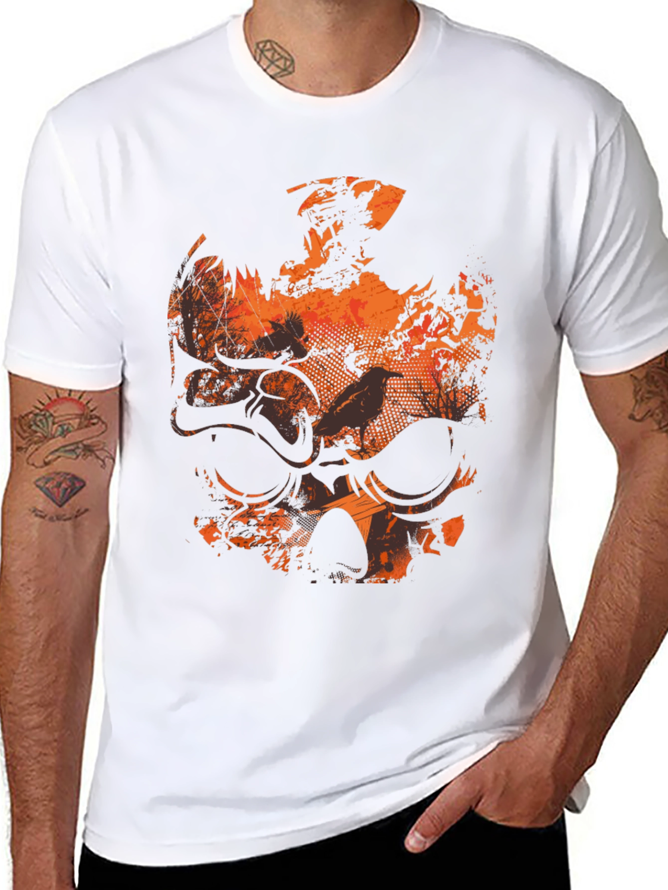 Skull & Crow Graphic Print Black T-Shirt