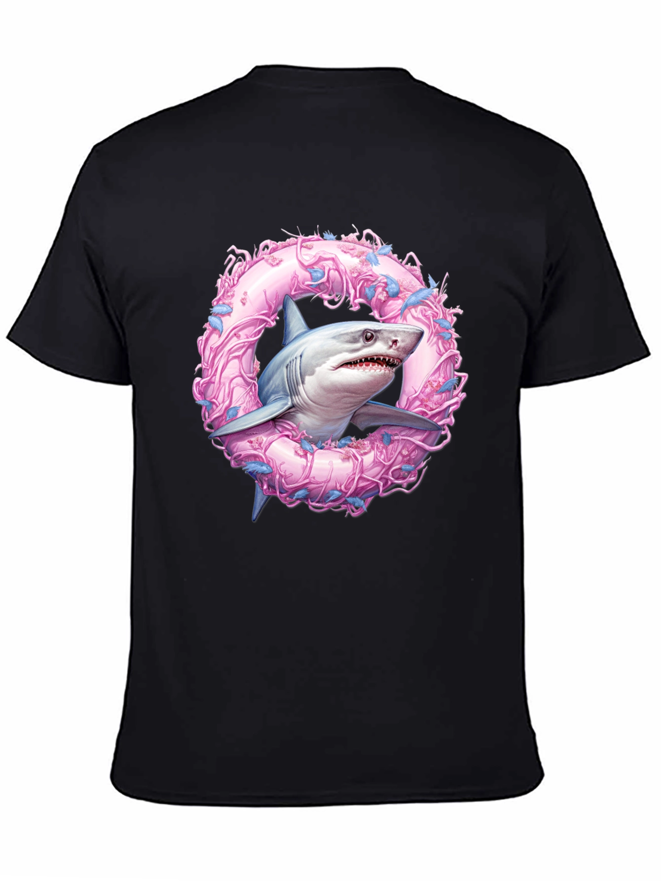 Shark Wreath Graphic Tee - Black Cotton