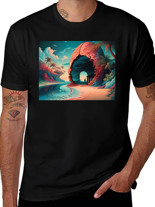 Tropical Dreamscape Black T-Shirt