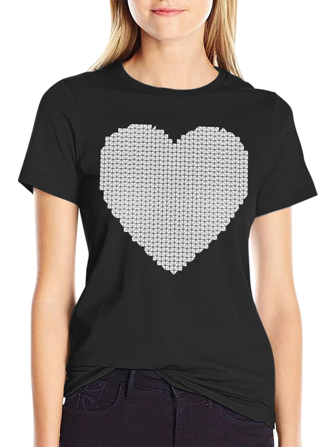 Pixel Heart Graphic Black T-Shirt