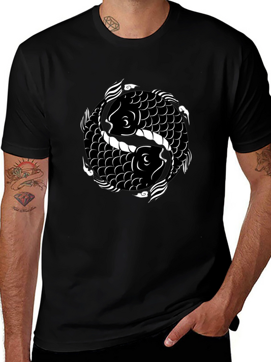 Yin Yang Koi Fish Graphic Tee - Black