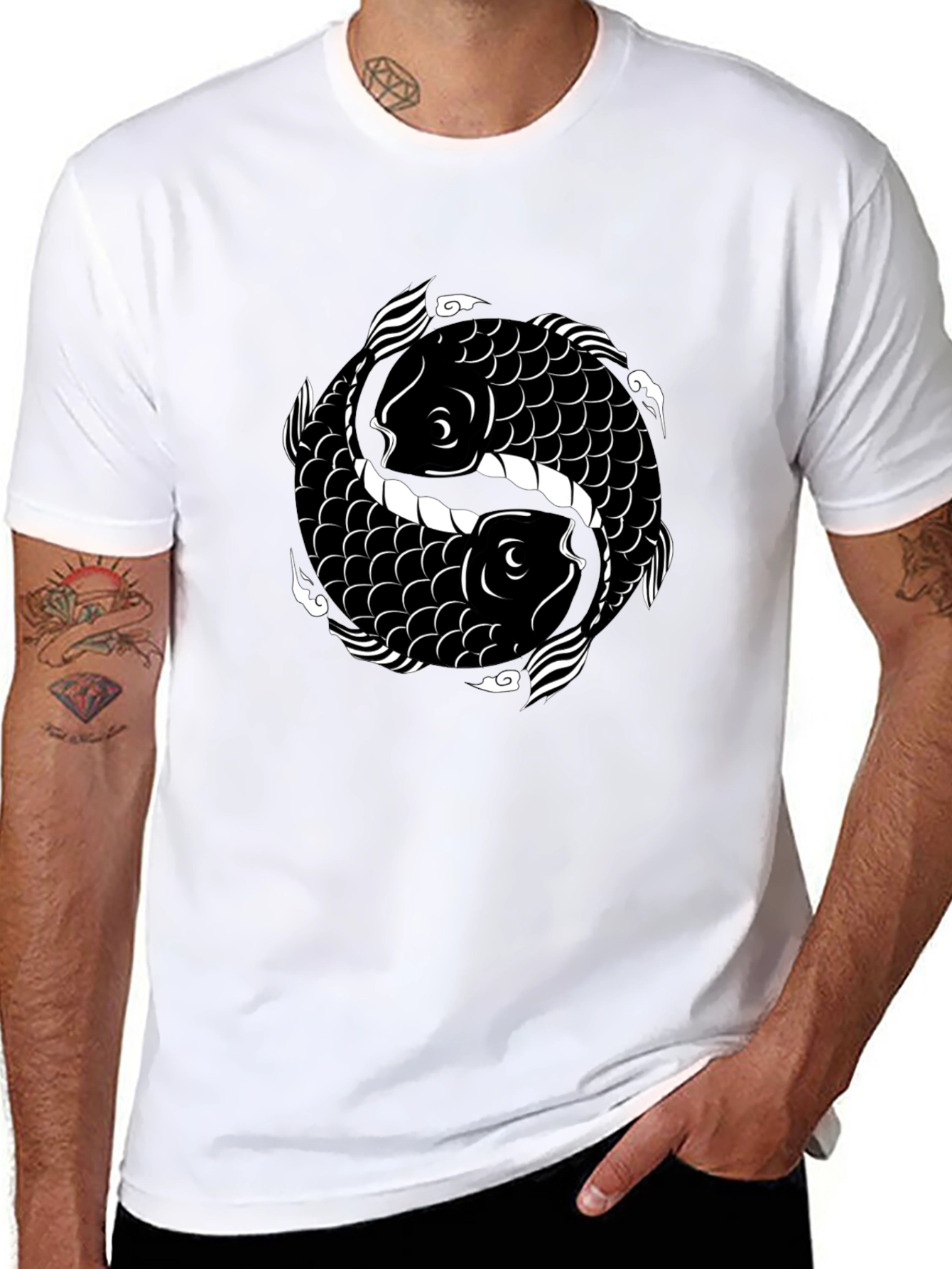 Yin Yang Koi Fish Graphic Tee - Black