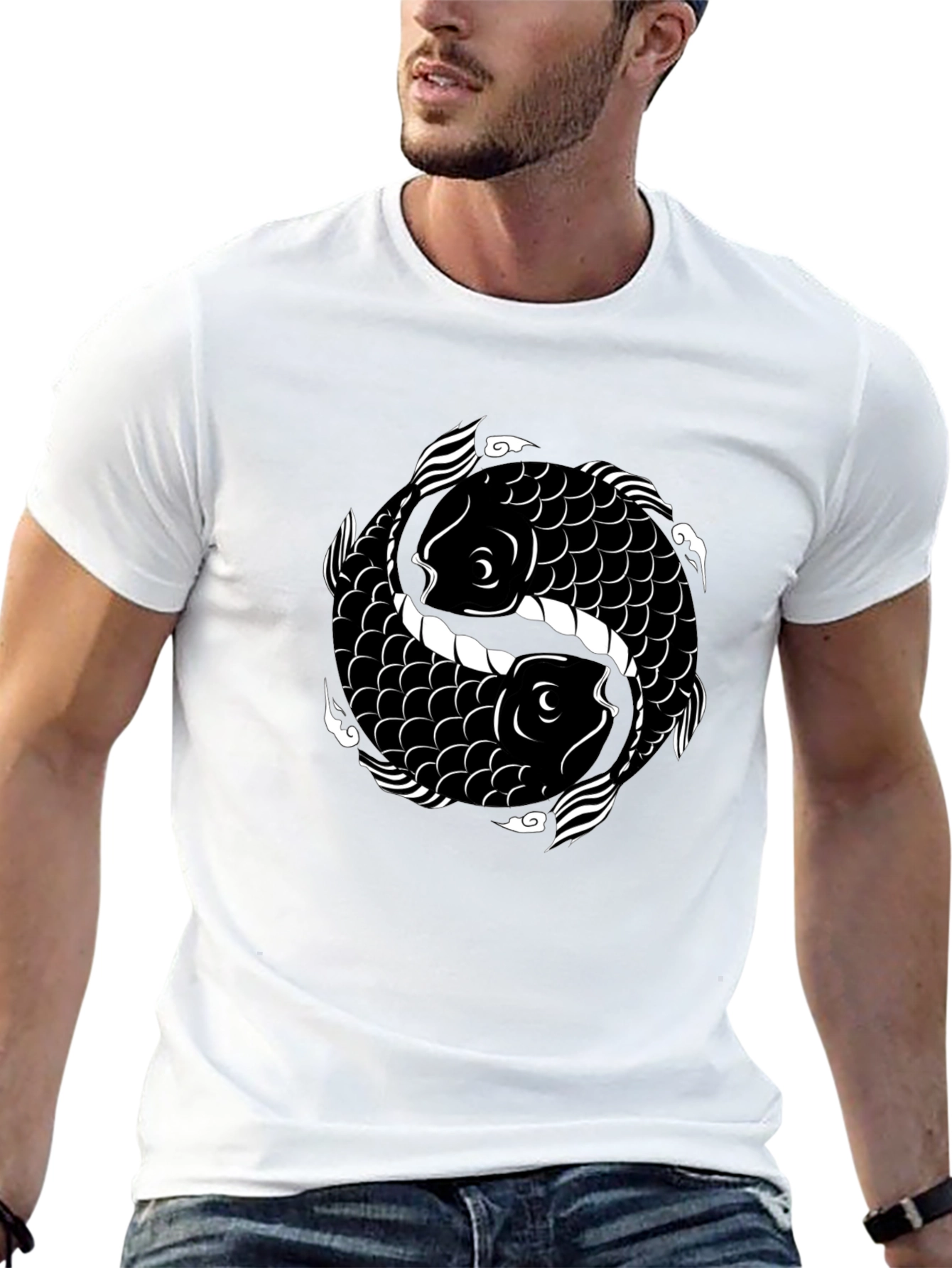 Yin Yang Koi Fish Graphic Tee - Black