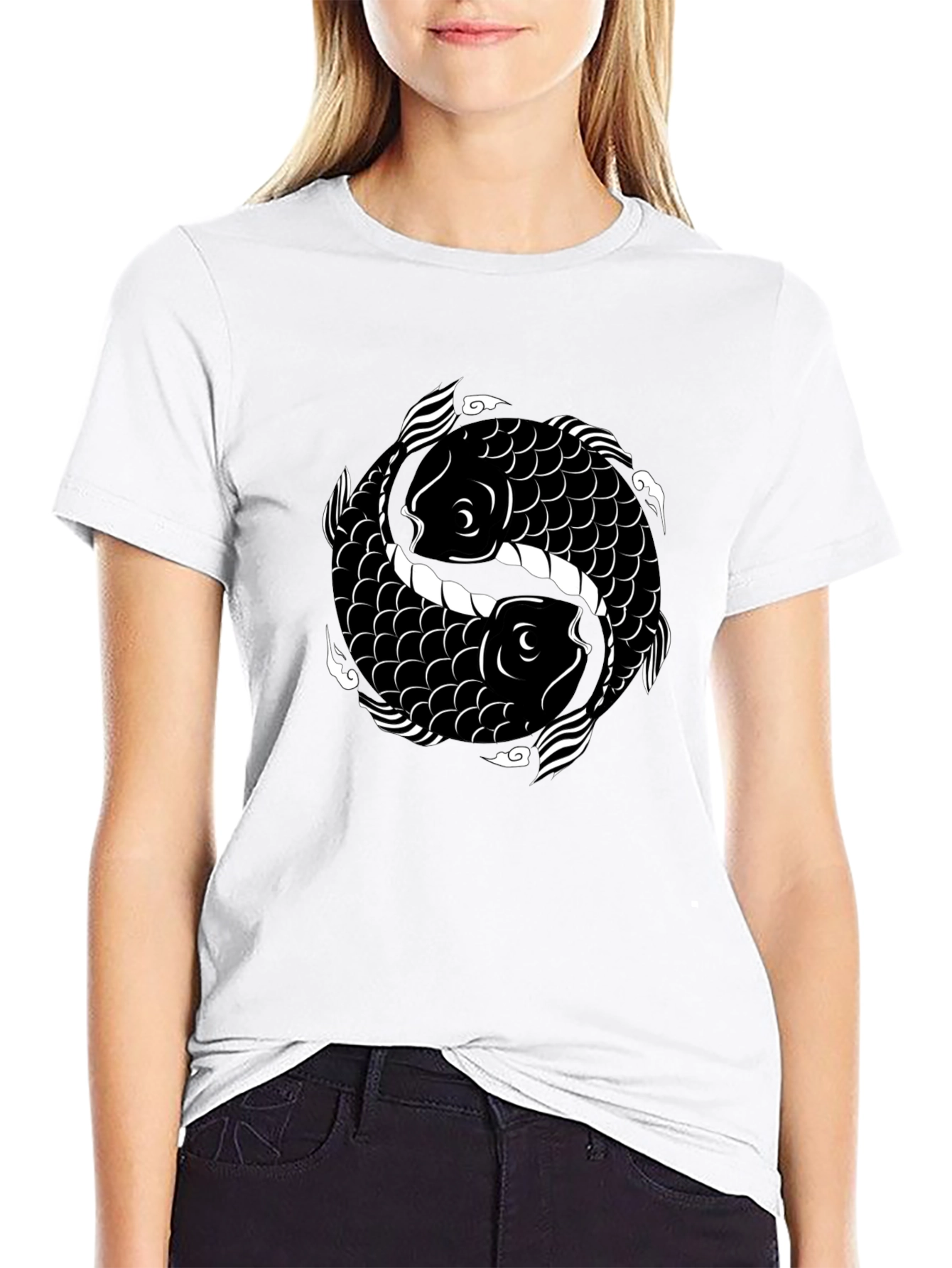 Yin Yang Koi Fish Graphic Tee - Black