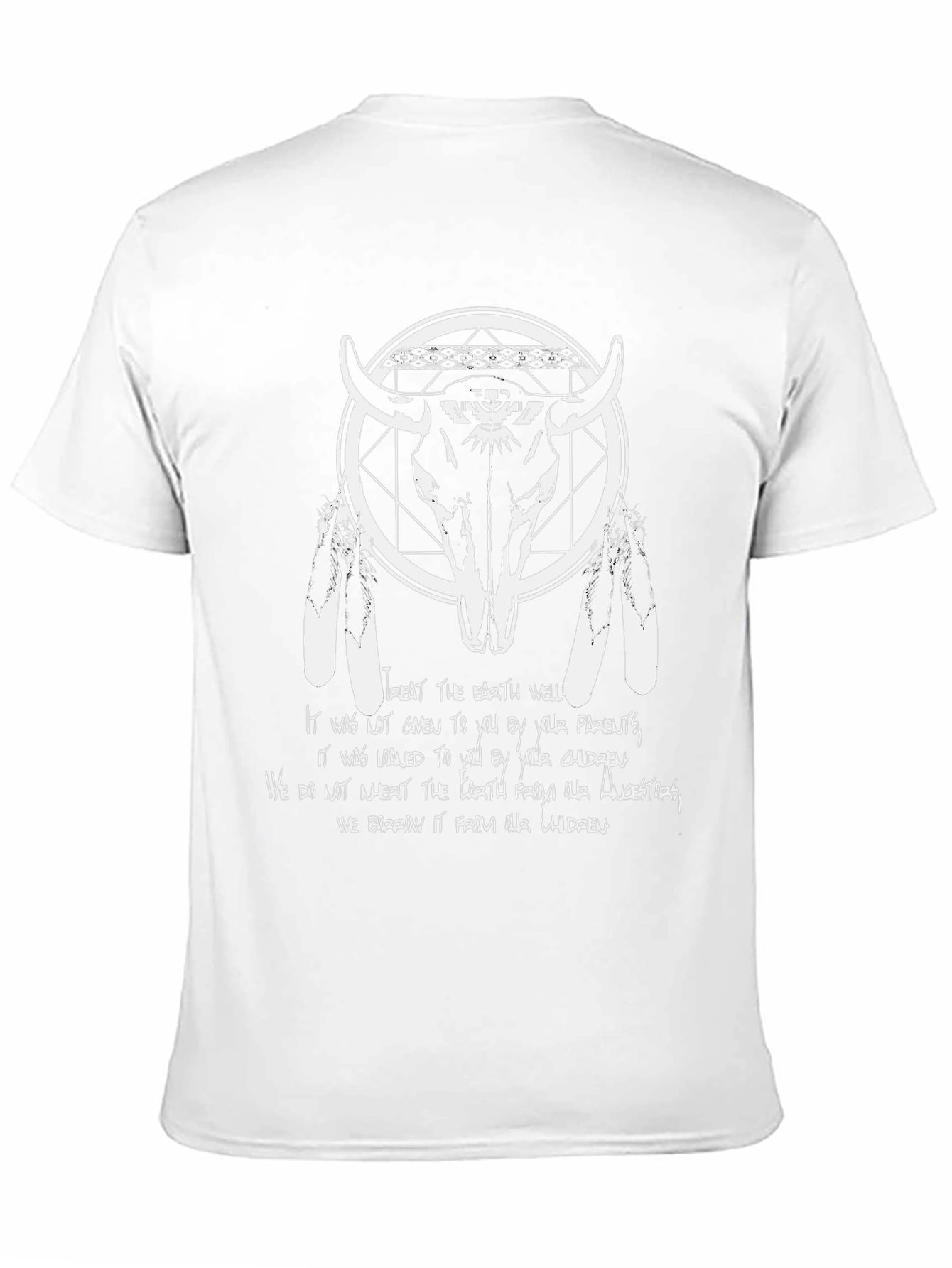 Native American Inspired Bull Skull Graphic T-Shirt