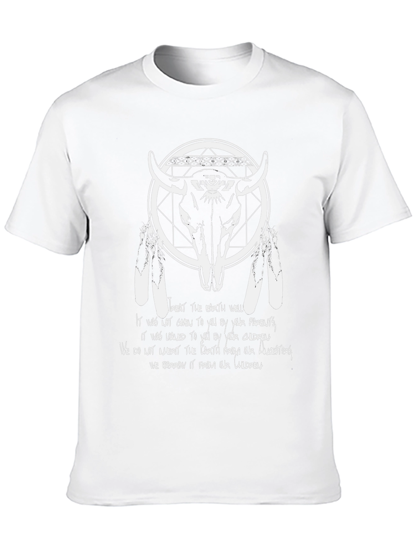 Native American Inspired Bull Skull Graphic T-Shirt