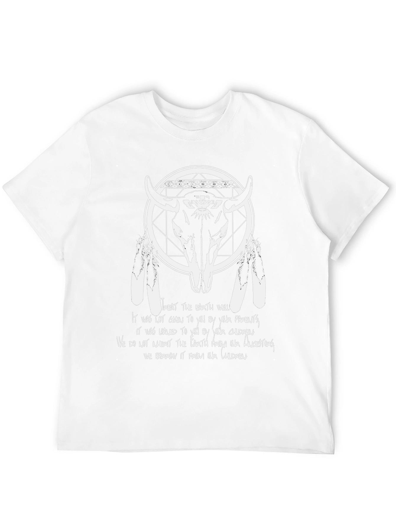 Native American Inspired Bull Skull Graphic T-Shirt