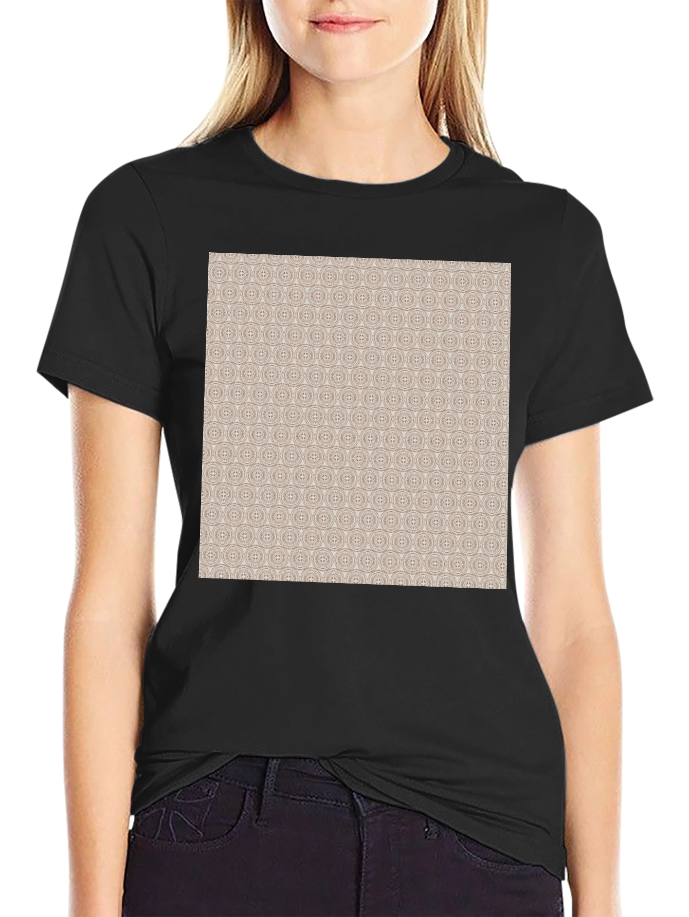 Patterned Print Black Casual Tee