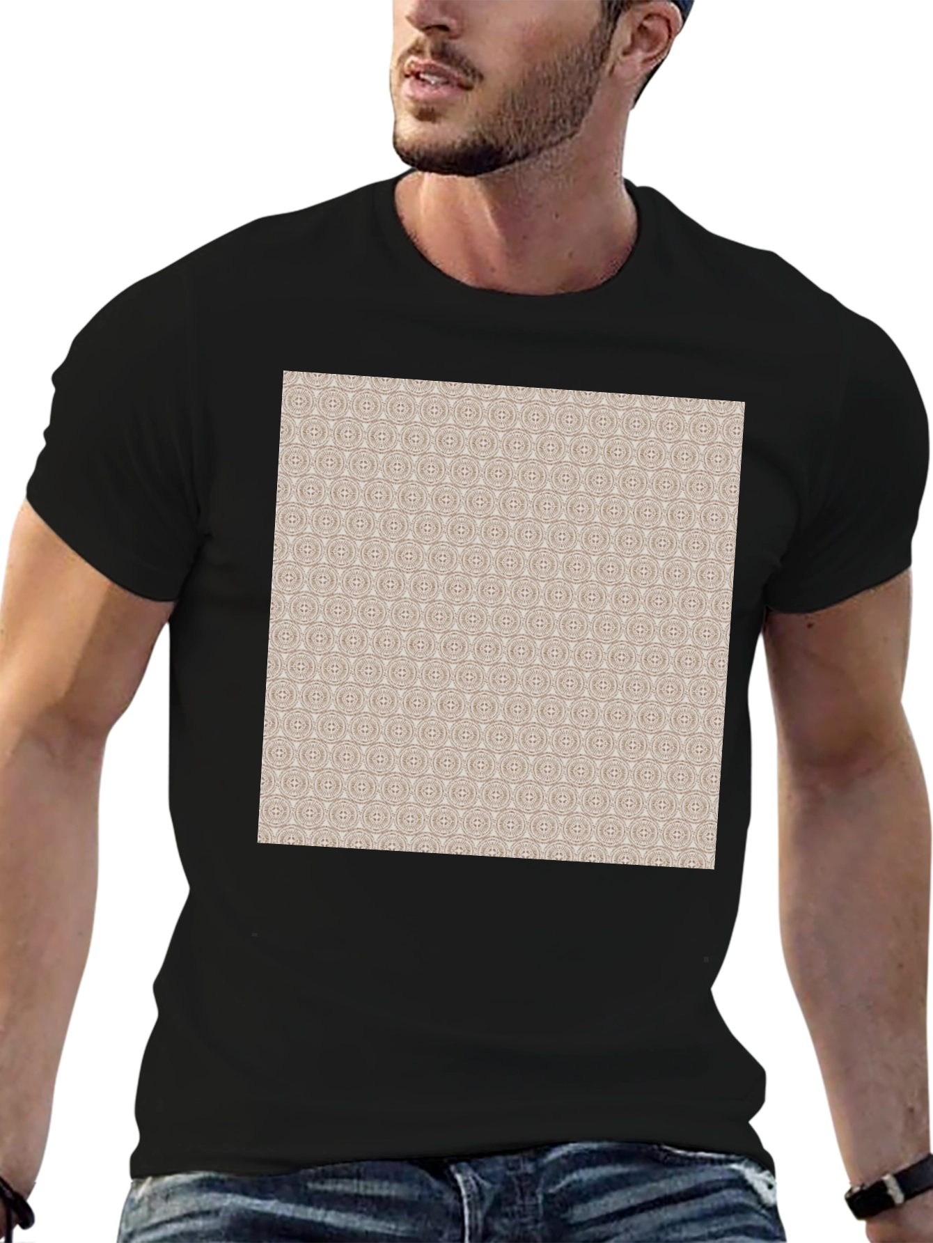 Patterned Print Black Casual Tee