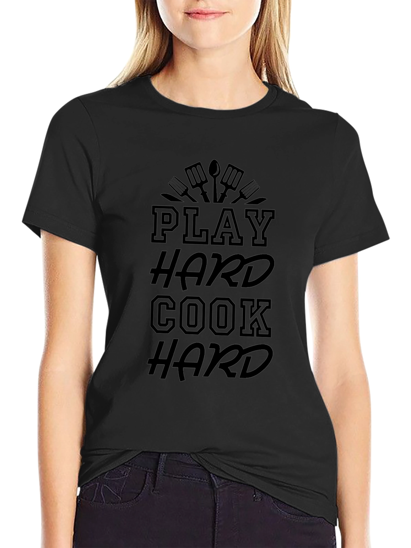 Play Hard Cook Hard Black Graphic Tee