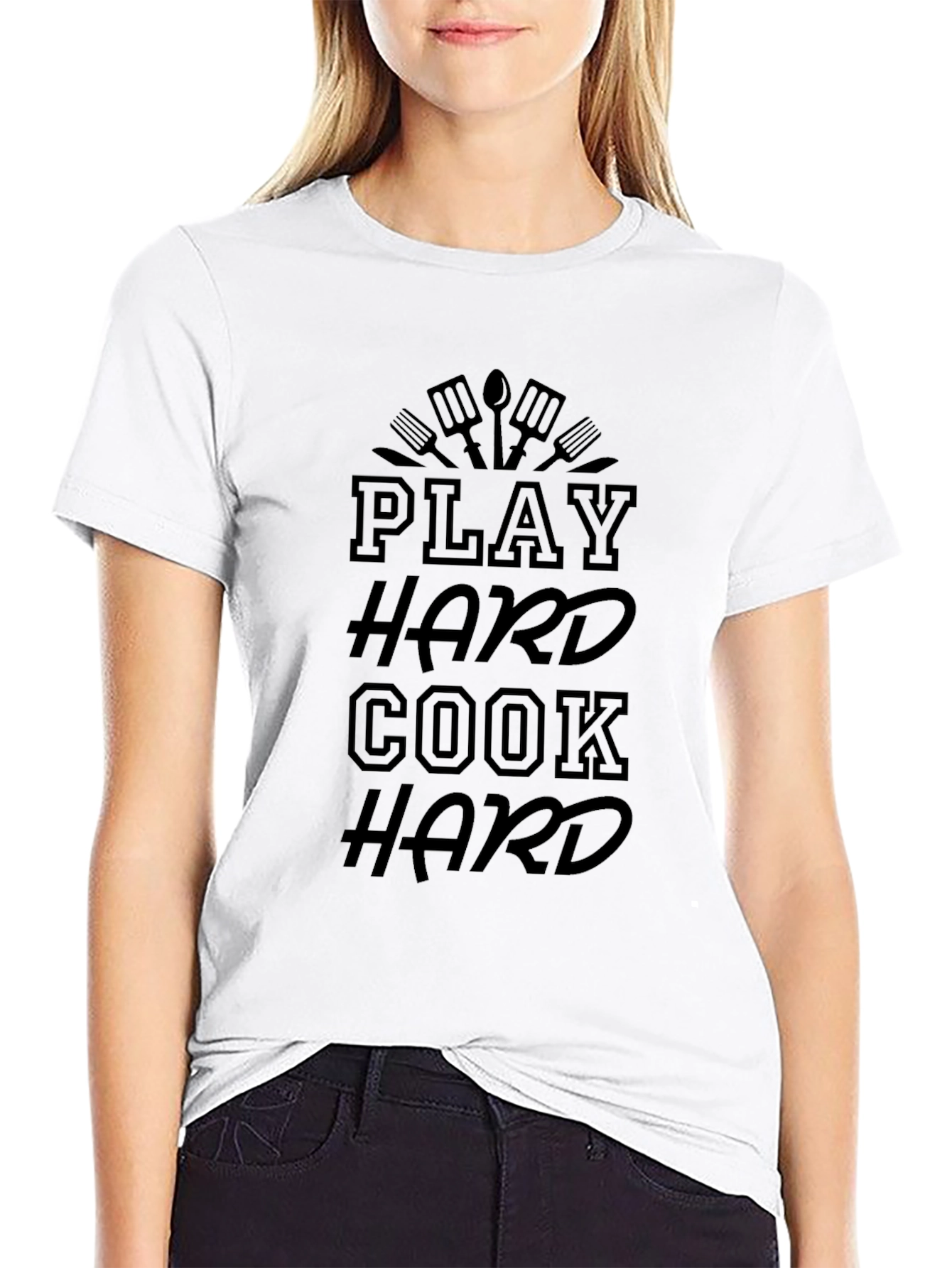 Play Hard Cook Hard Black Graphic Tee