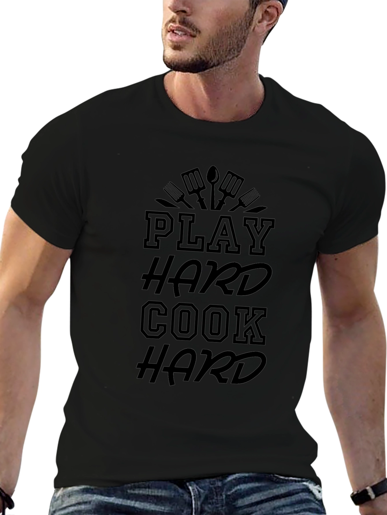 Play Hard Cook Hard Black Graphic Tee