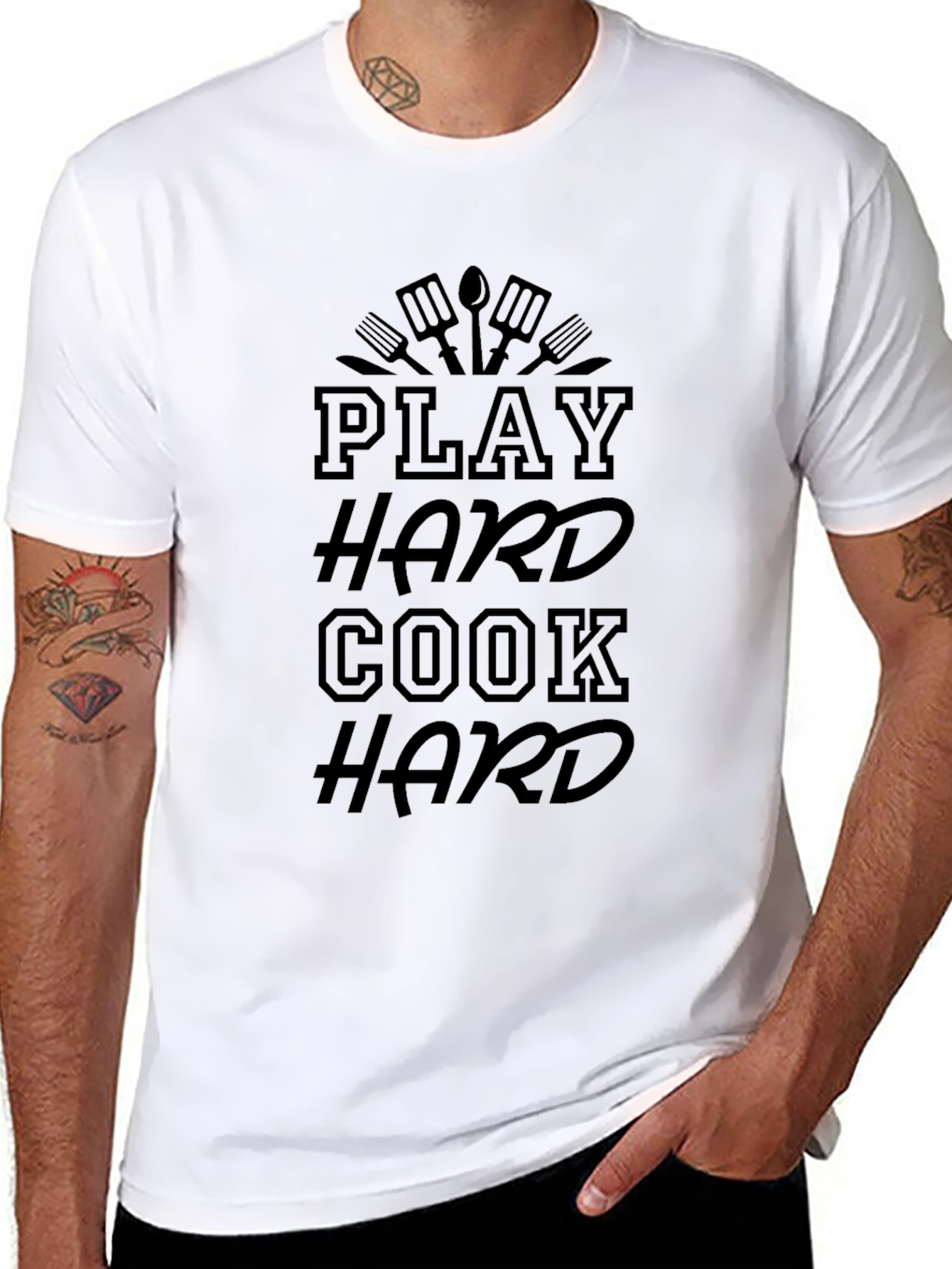 Play Hard Cook Hard Black Graphic Tee