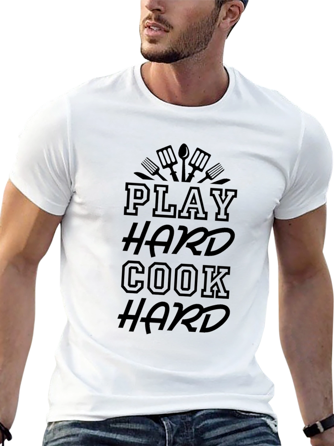 Play Hard Cook Hard Black Graphic Tee