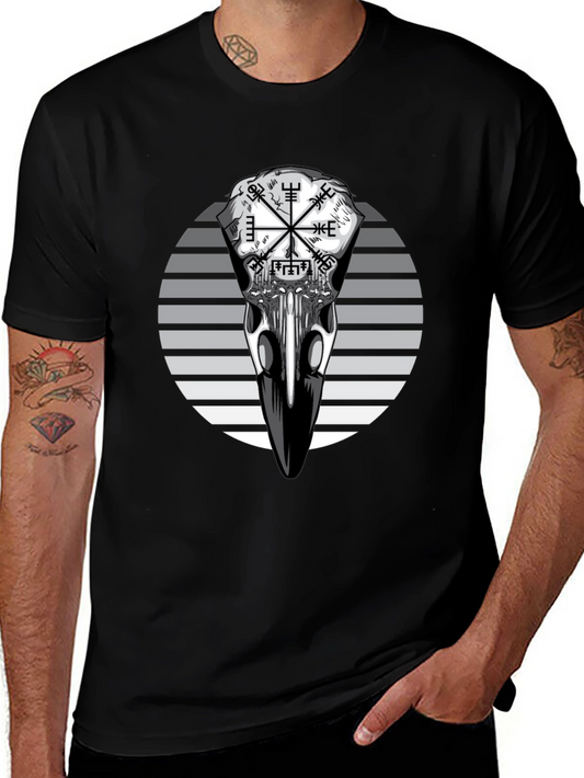 Raven Skull Graphic Tee - Viking Compass Style