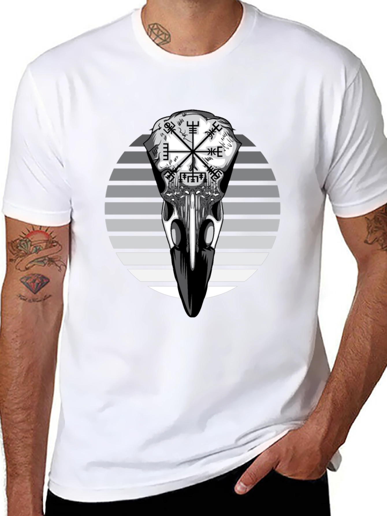 Raven Skull Graphic Tee - Viking Compass Style