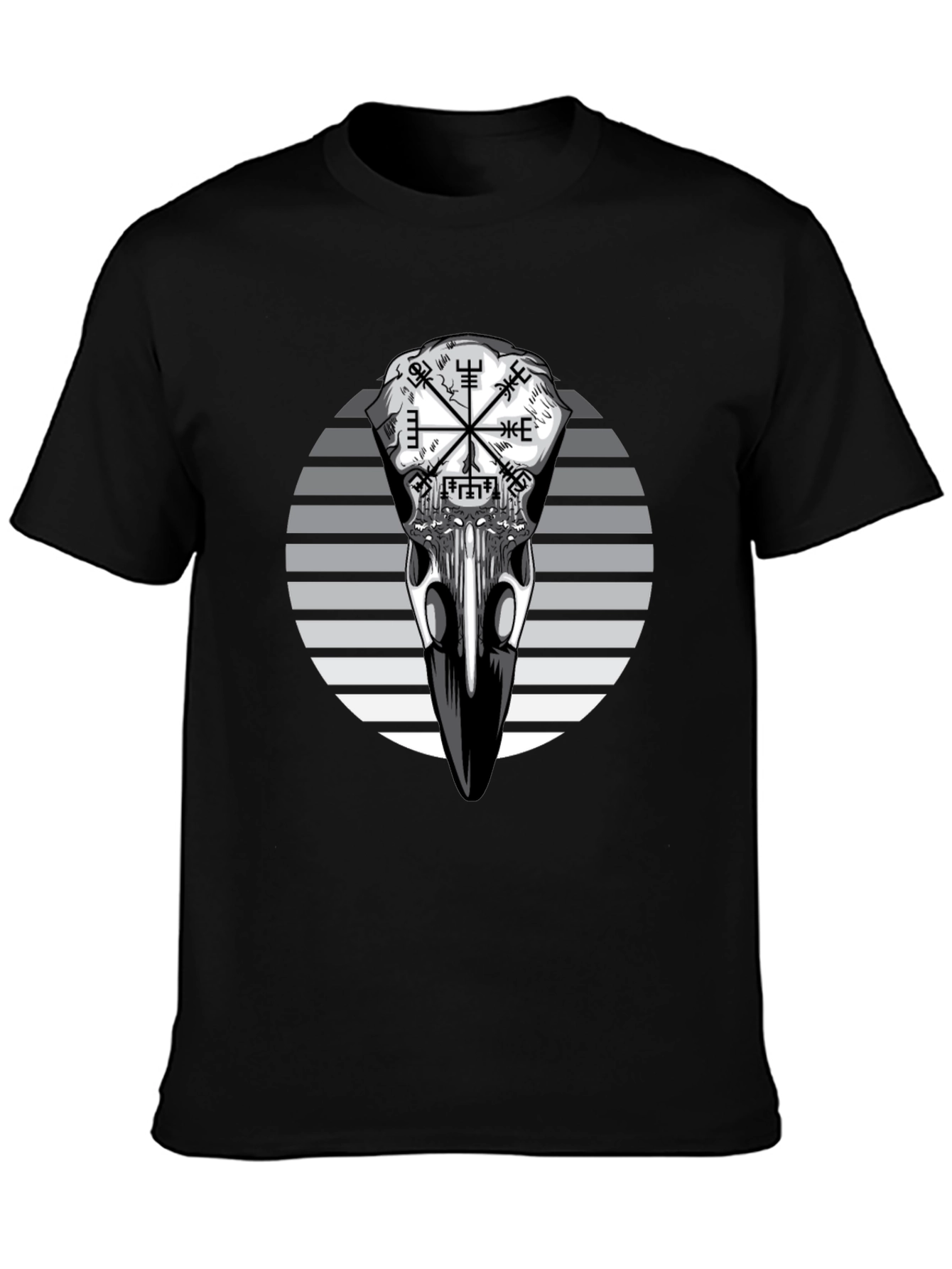 Raven Skull Graphic Tee - Viking Compass Style