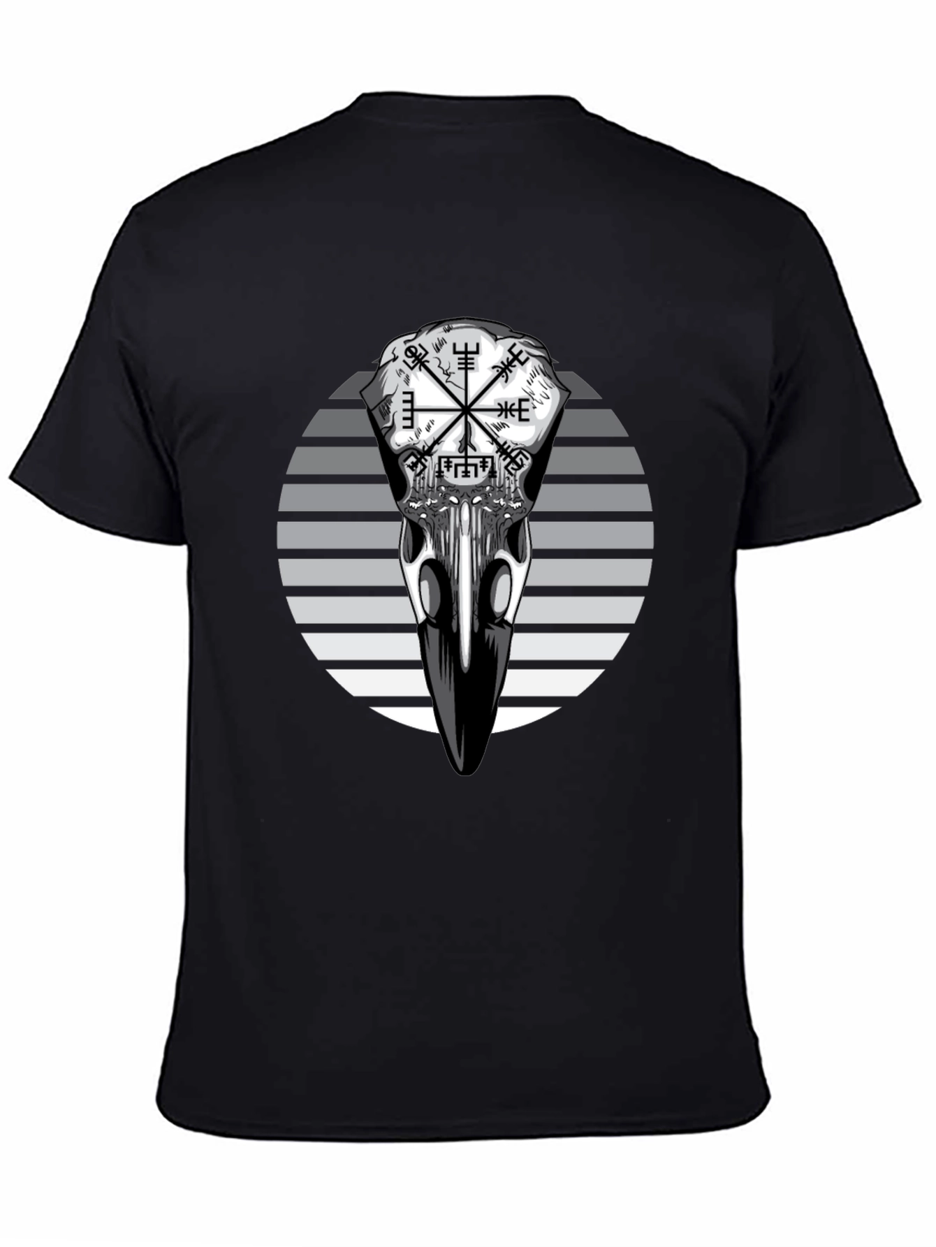 Raven Skull Graphic Tee - Viking Compass Style