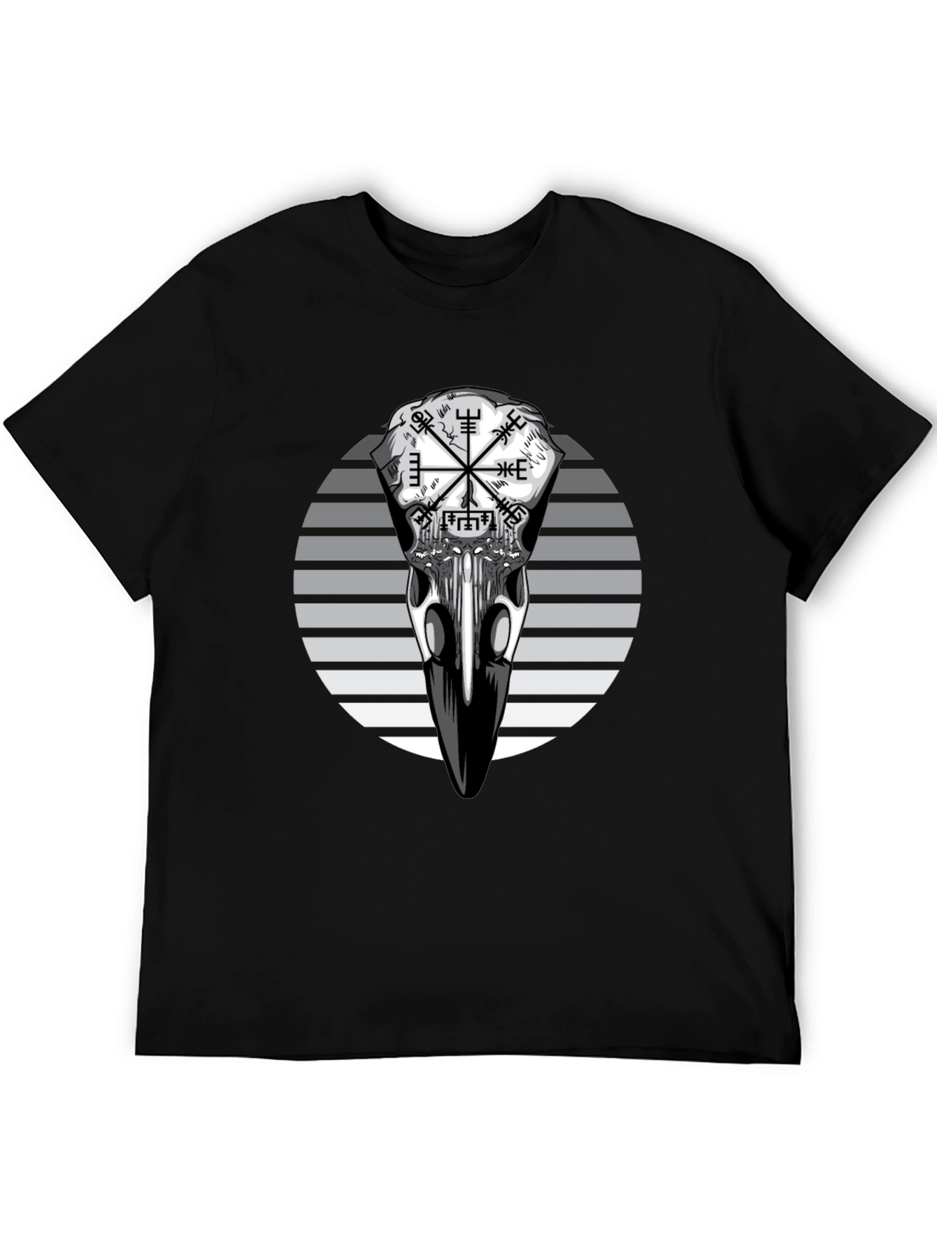 Raven Skull Graphic Tee - Viking Compass Style