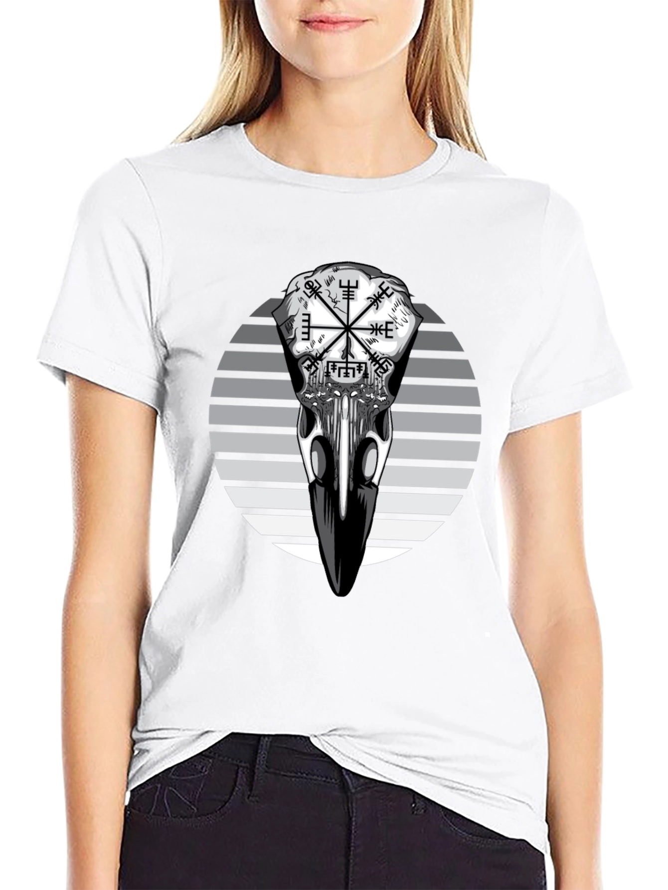 Raven Skull Graphic Tee - Viking Compass Style