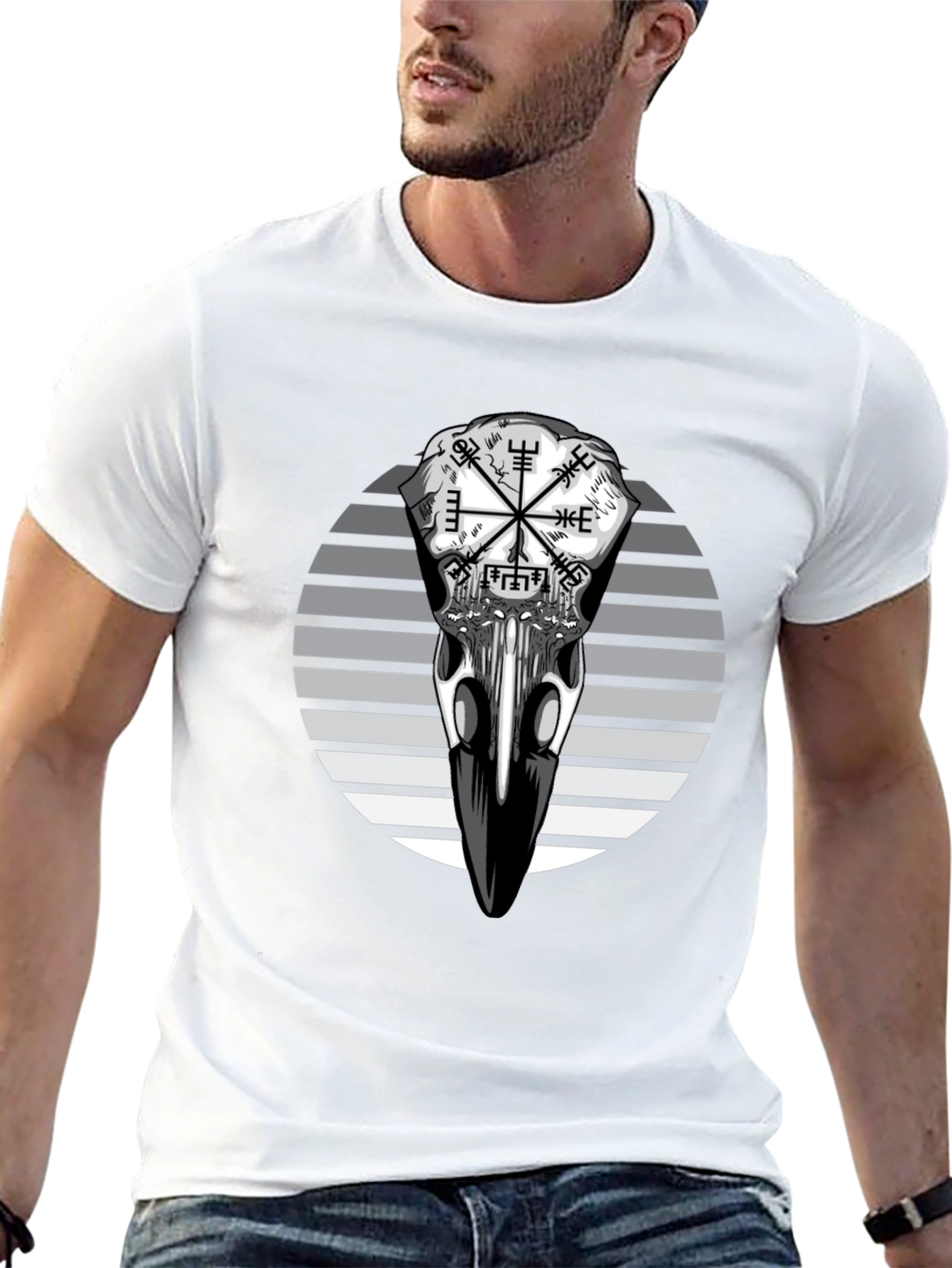 Raven Skull Graphic Tee - Viking Compass Style