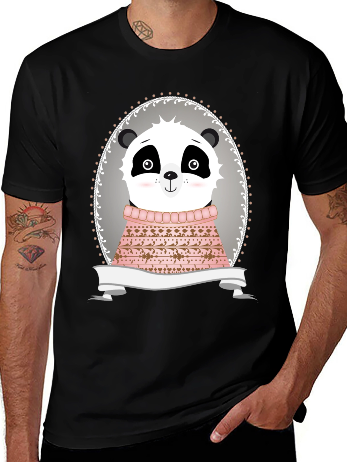 Panda in Sweater Graphic Tee - Unisex Black T-Shirt