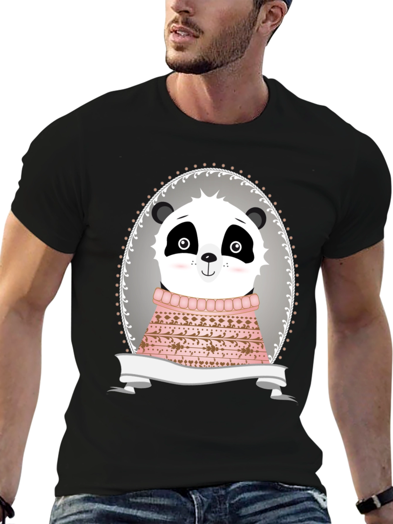 Panda in Sweater Graphic Tee - Unisex Black T-Shirt